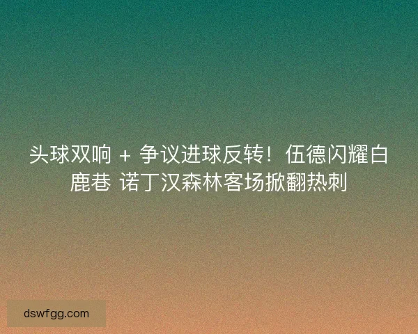 头球双响 + 争议进球反转！伍德闪耀白鹿巷 诺丁汉森林客场掀翻热刺