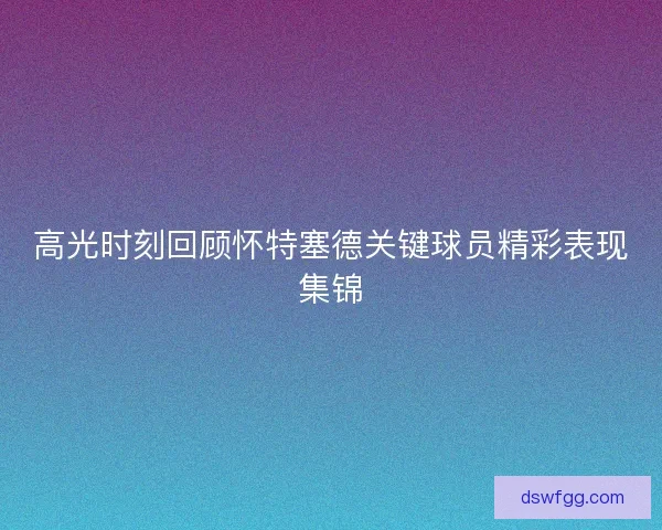 高光时刻回顾怀特塞德关键球员精彩表现集锦 高光时刻回顾怀特塞德关键球员精彩表现集锦